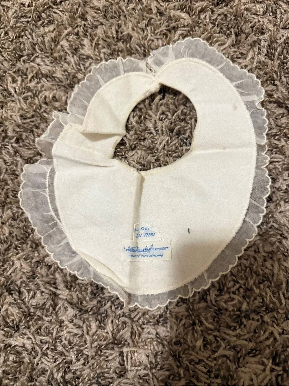 Delicate Cream Baby Bib with Pink Rose Embroidery